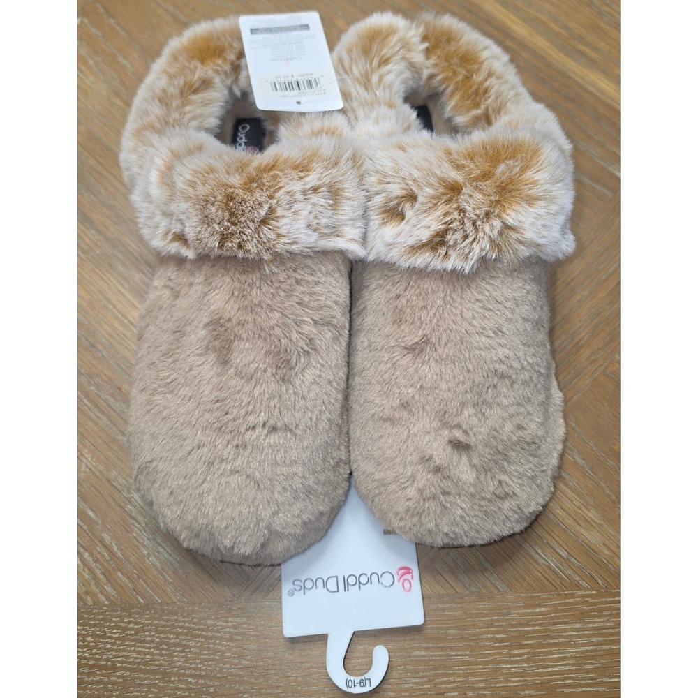 Cuddl Duds Womens Faux Fur Slippers Tan Scuff SlipOn Size L 9-10 03LZP011891 NWT